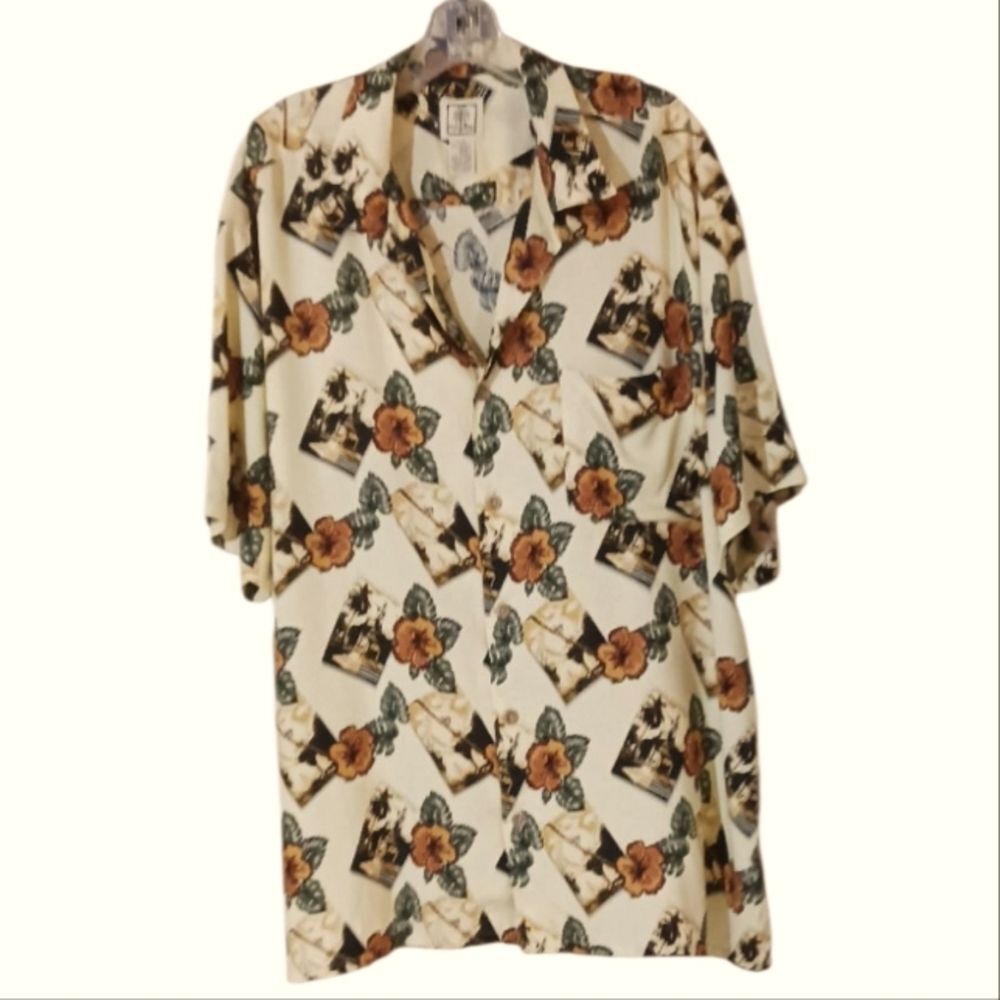 Men's Short Sleeve Relaxed Fit Leisure Shirt Beige Multi Large by : Morro Bay